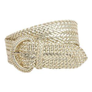 8435 2 Inch Wide Hand Made Soft Metallic Woven Braided Round Belt, Gold |